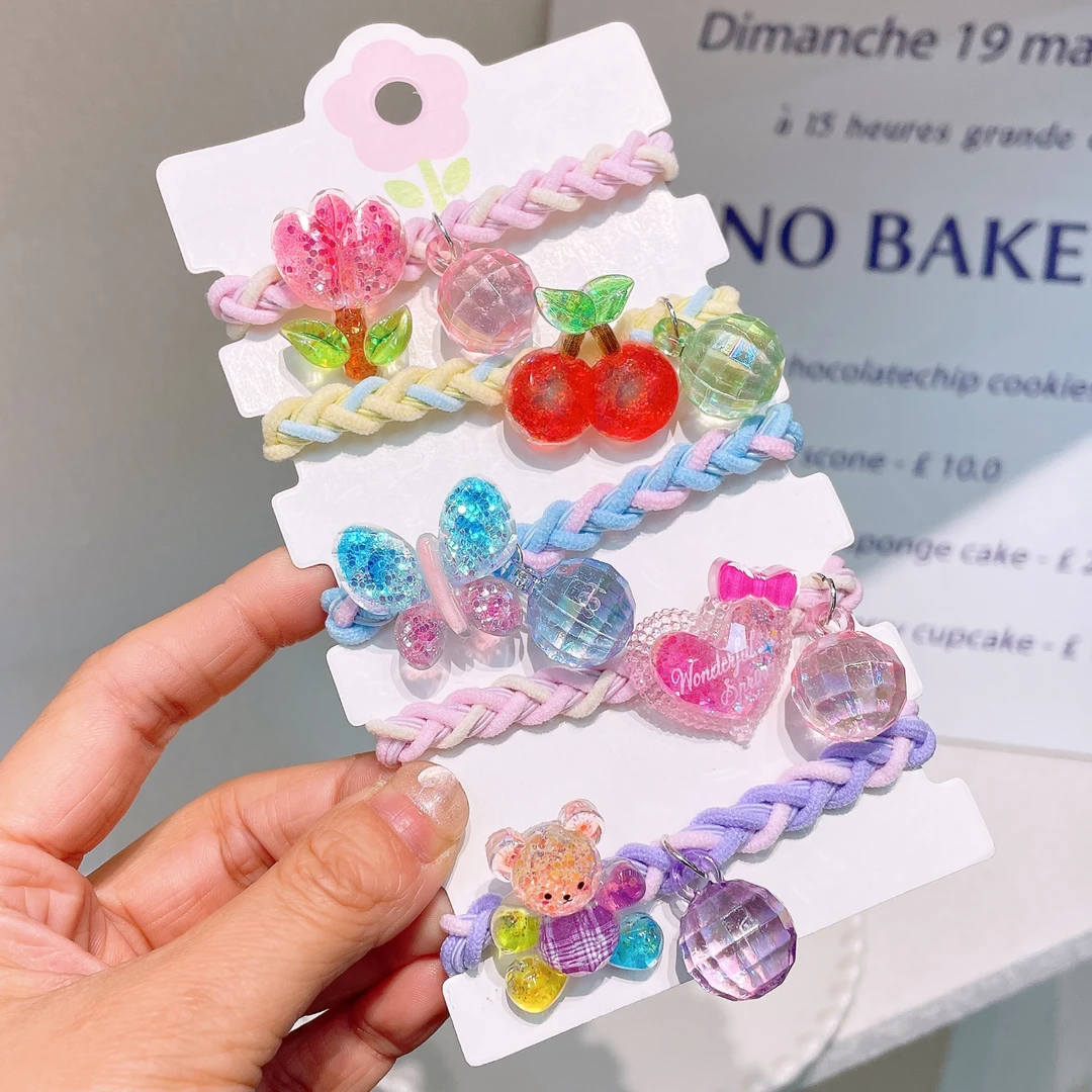 A-6712  d  混色5个郁金香爱心球球双配件卡通编织头绳      发圈