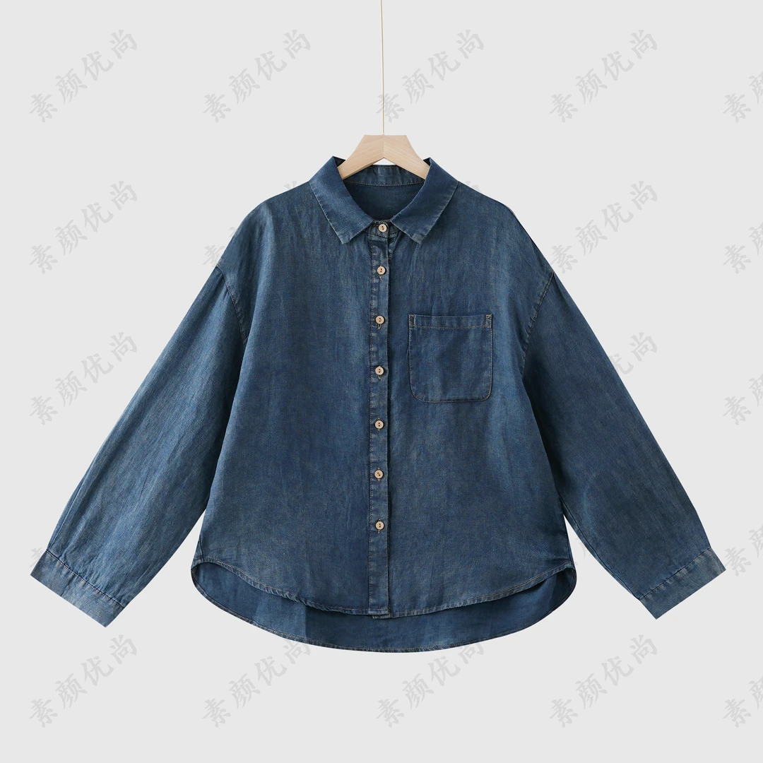 【素颜】2025春夏新款高定复古百搭色织汉麻长袖衬衫