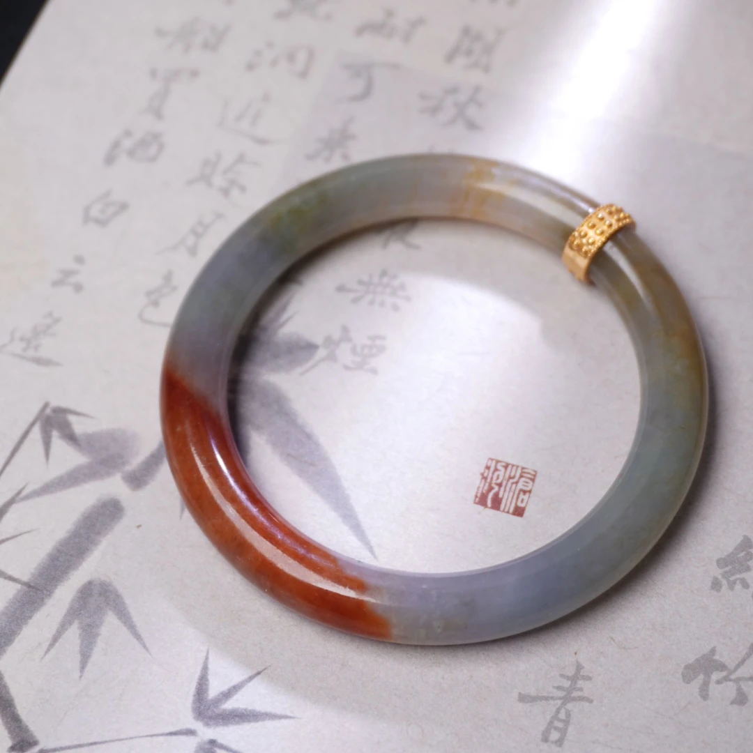 盛夏家I老翡翠红翡带紫底古风美人镯I55-56圈