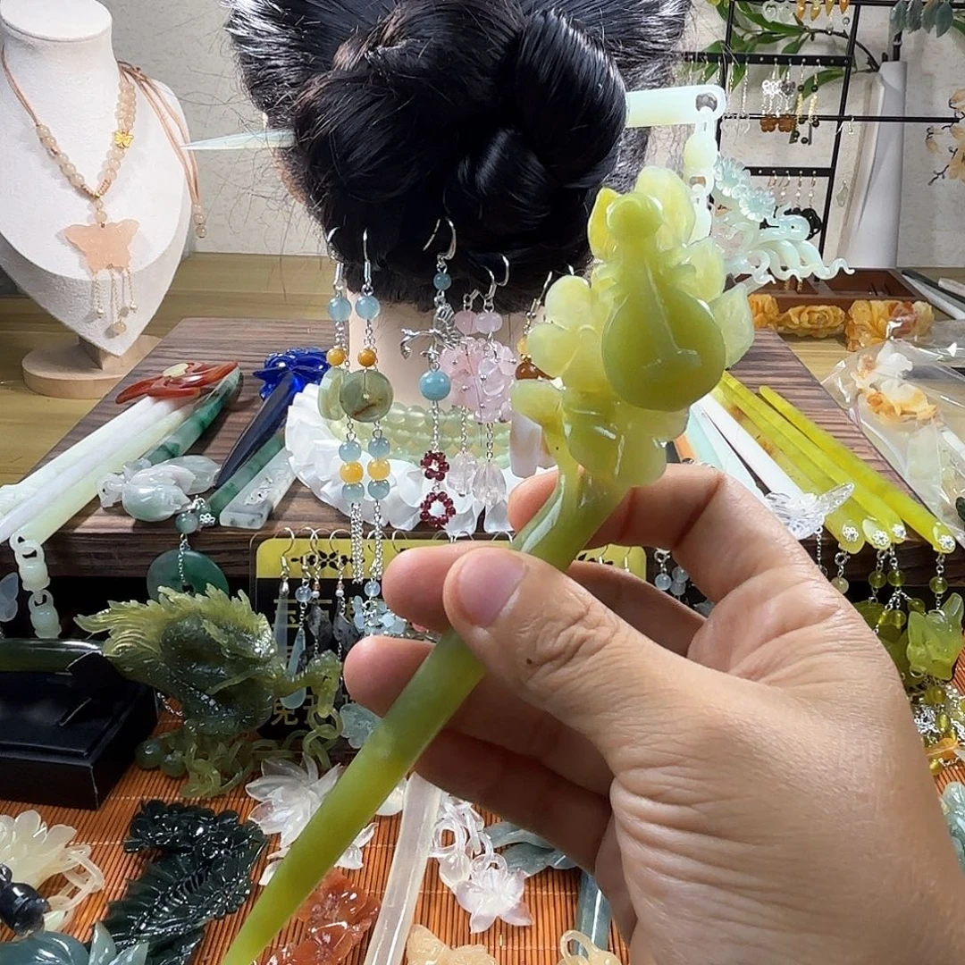 合金蛇纹石玉发饰