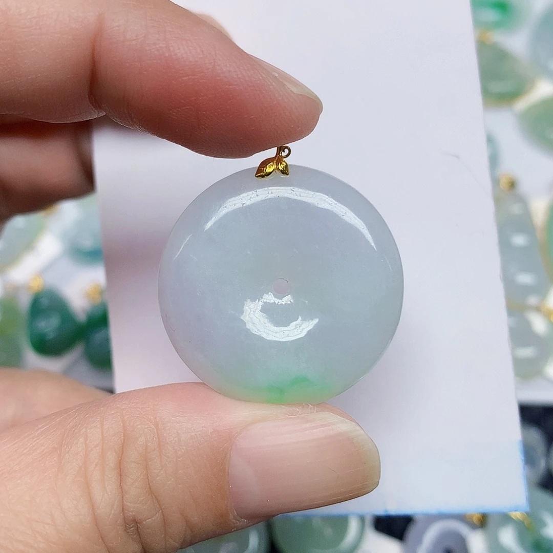 翡翠18K金镶嵌颈饰34678