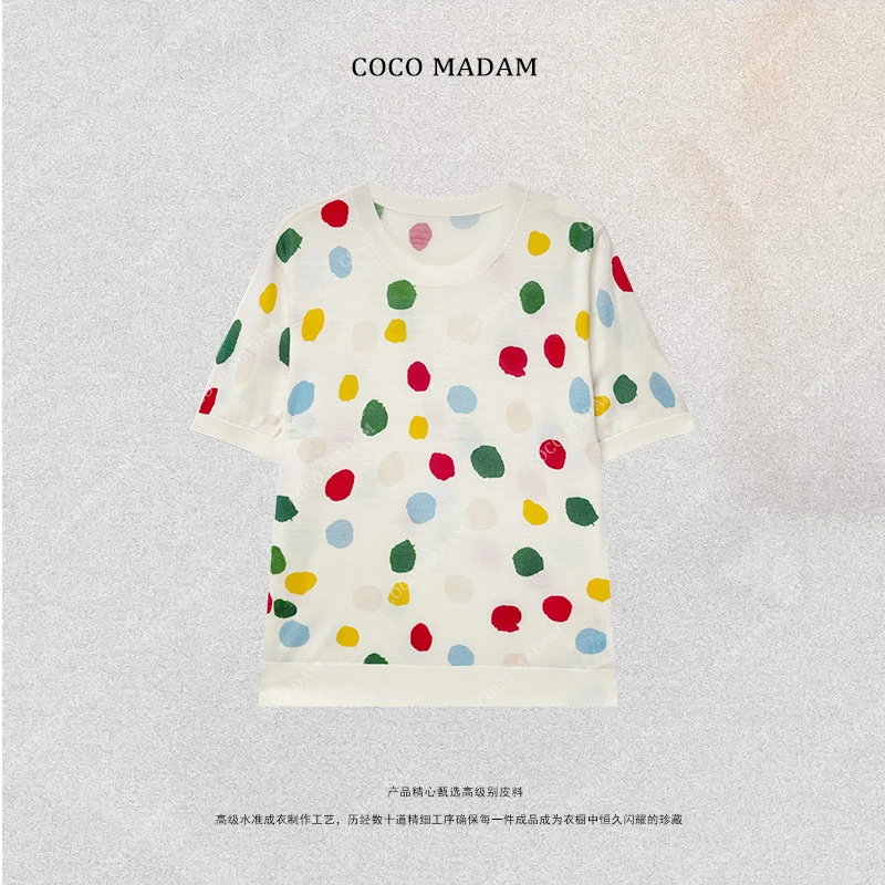 NIUNIU ·T-306 扬子纱彩色波点圆领短袖T恤上衣