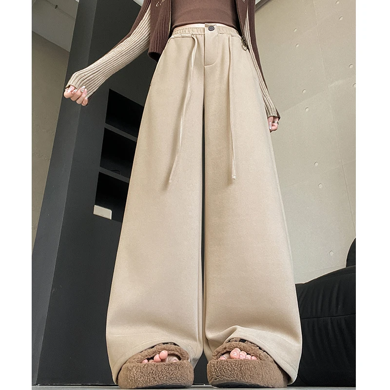 美式休闲阔腿裤女秋季2025新款高腰显瘦垂感小个子运动裤直筒卫裤