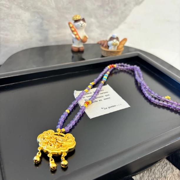 铜合金仿水晶项链 三铃铛锁项链XL2797