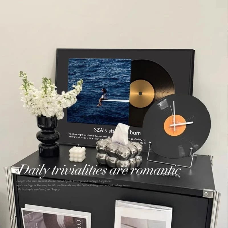 复古客厅电视柜黑胶唱片装饰画餐厅CD专辑挂画高级感卧室桌面摆画