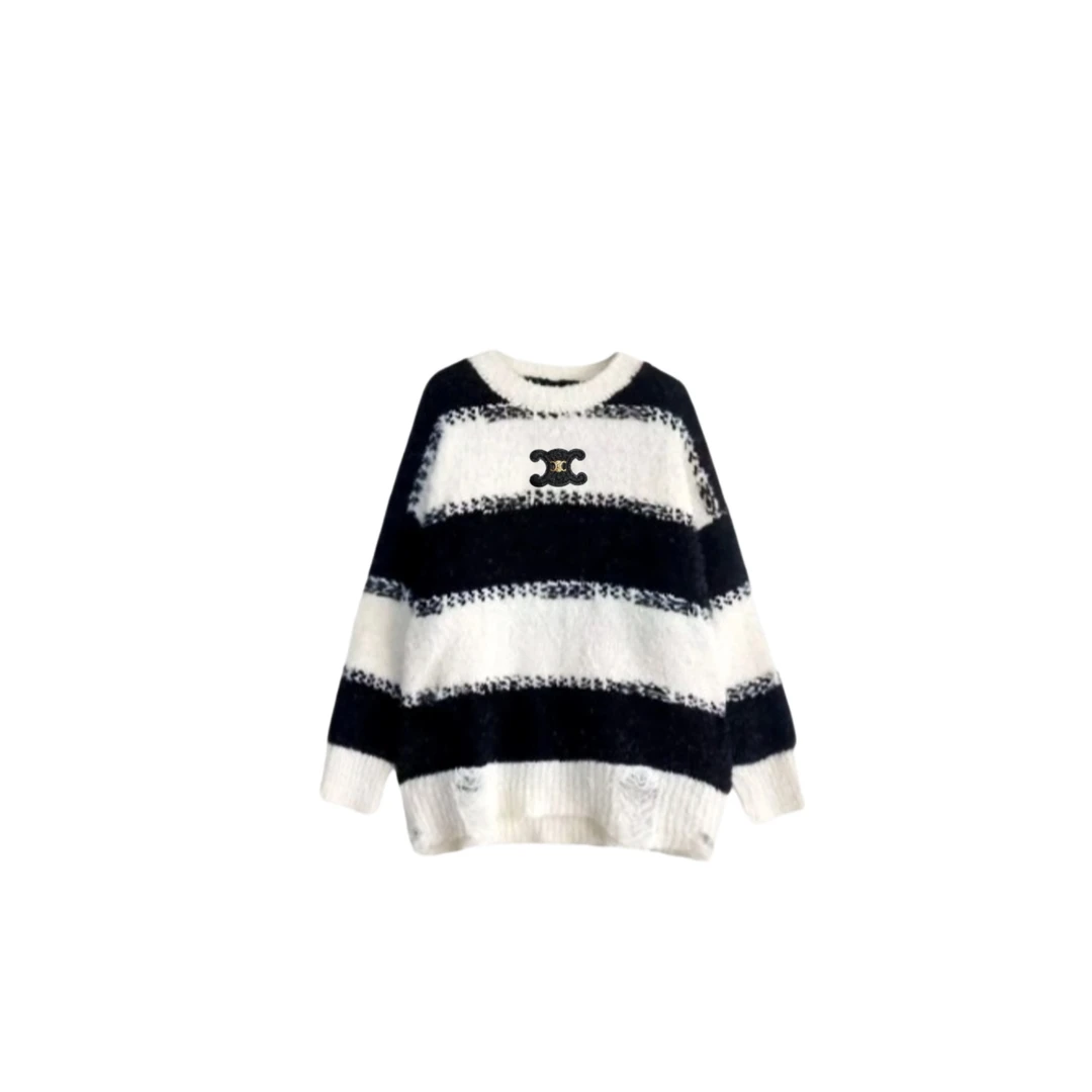 【黑白条纹】黑白条撞色破坏流苏提花潮流针织毛衣523号周