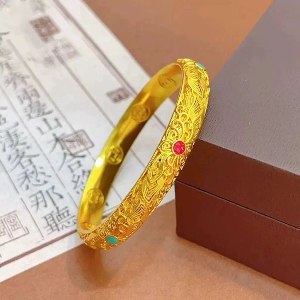 铜合金手镯 时尚珐琅彩拉丝皇后闭口手镯古法经典轻奢精美百搭