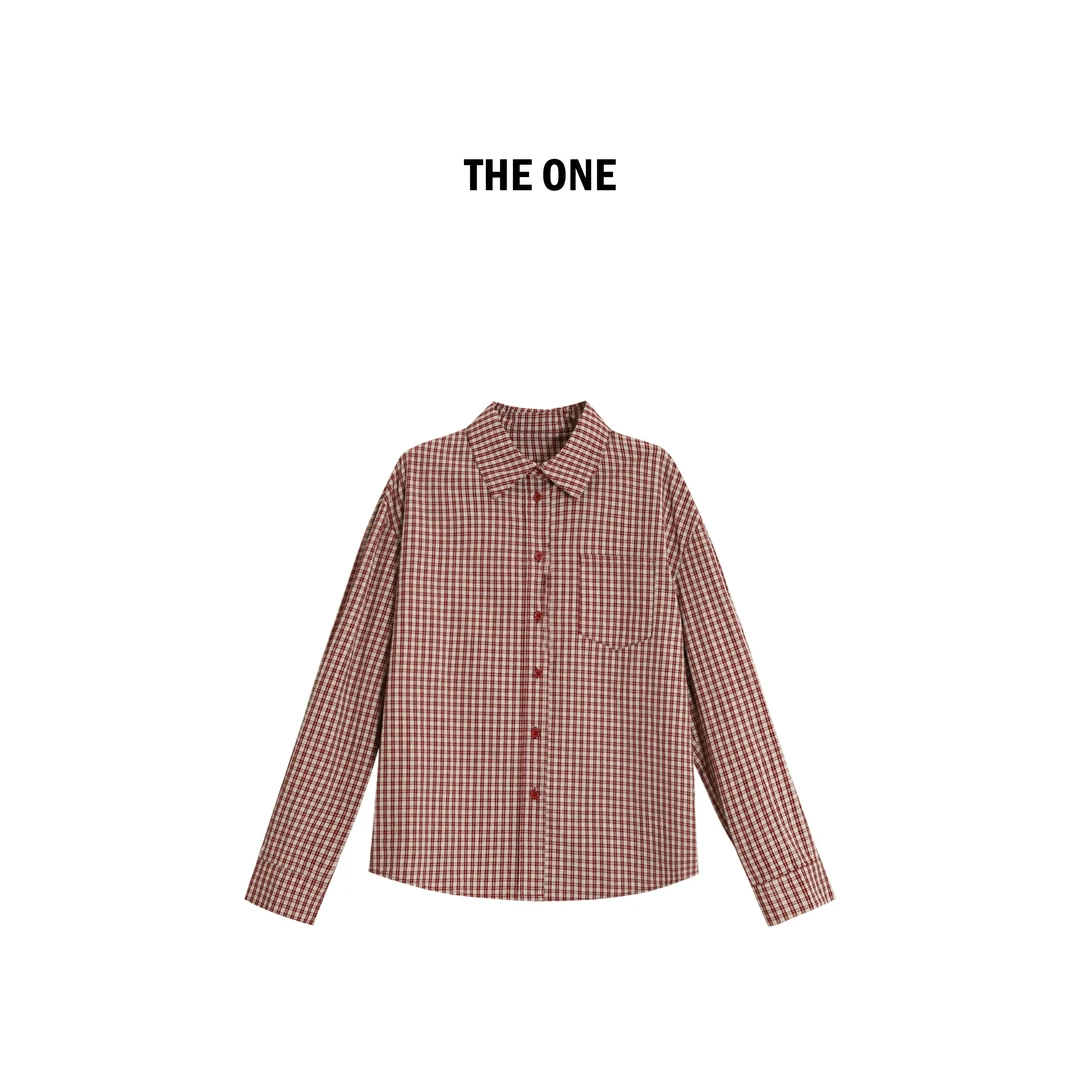 AZE 午后红茶 新款经典红白格子复古慵懒高级衬衫外套 QDD50914C1