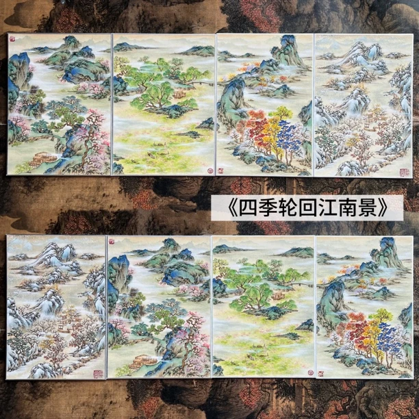 国风桌面摆设装饰画 中式礼品装饰画 四季四联 尺寸：15（16）x22cm