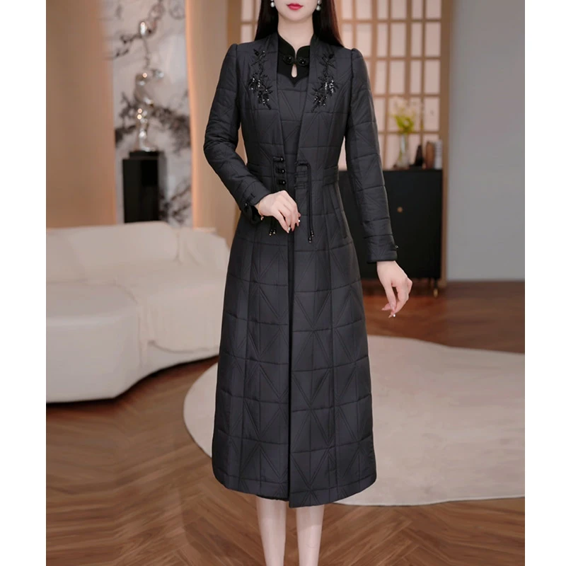 DBF-25B225NX 新款两件套气质轻奢夹棉加厚中长款连衣裙 M-5XL