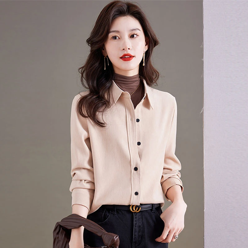 复古磨毛衬衫女上衣2025年早秋新款时尚洋气百搭长袖叠穿打底衬衣
