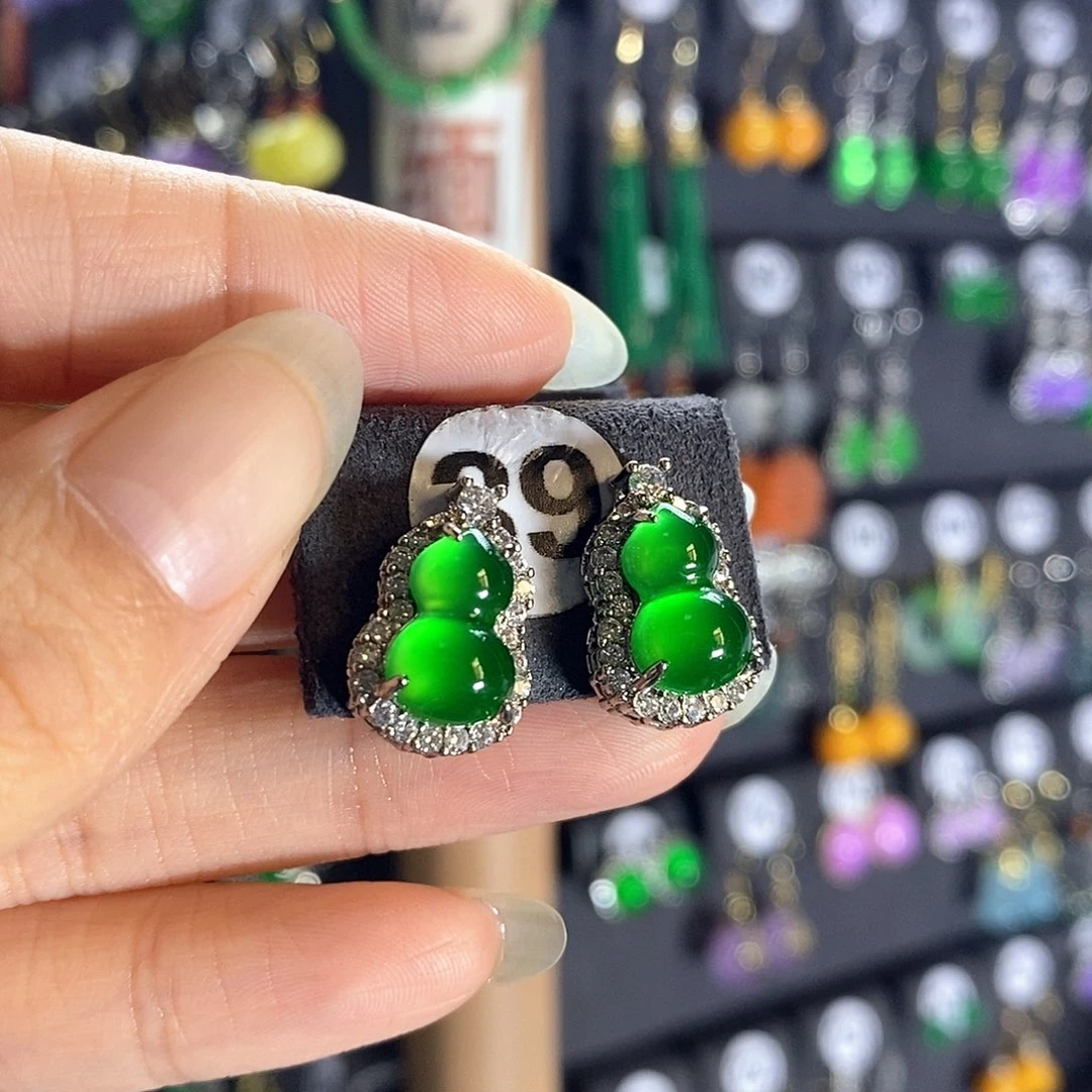 翡翠银S925镶嵌耳饰39