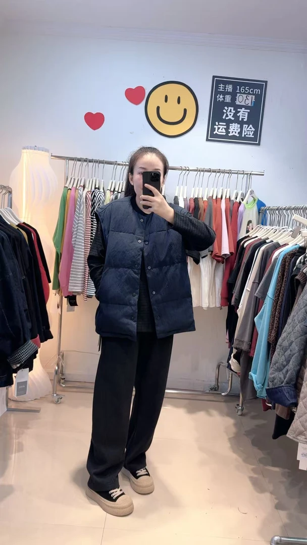 欧货秋冬复古蓝夹棉马甲