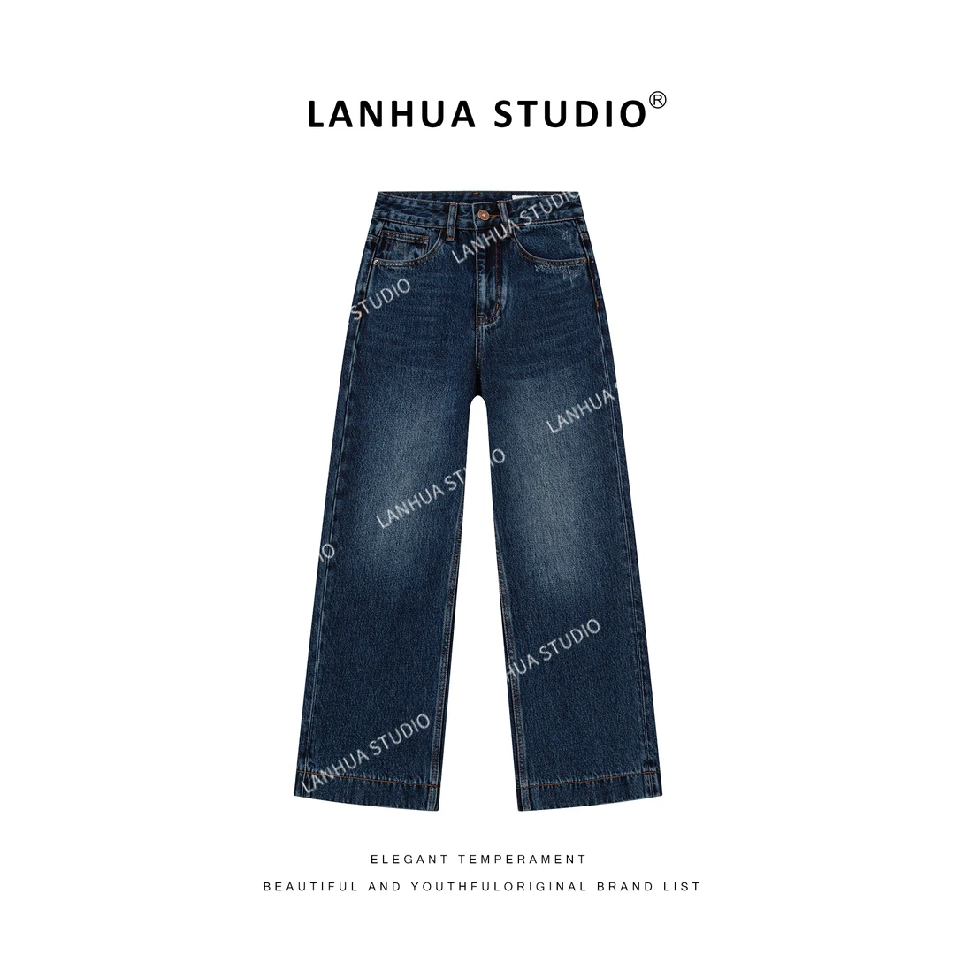 2025【杨？林】秋冬厚款线下同款-重磅水洗深蝶蓝牛仔裤女装5555
