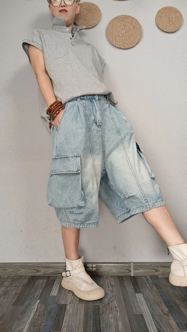 酷衣族个性工装牛仔短裤