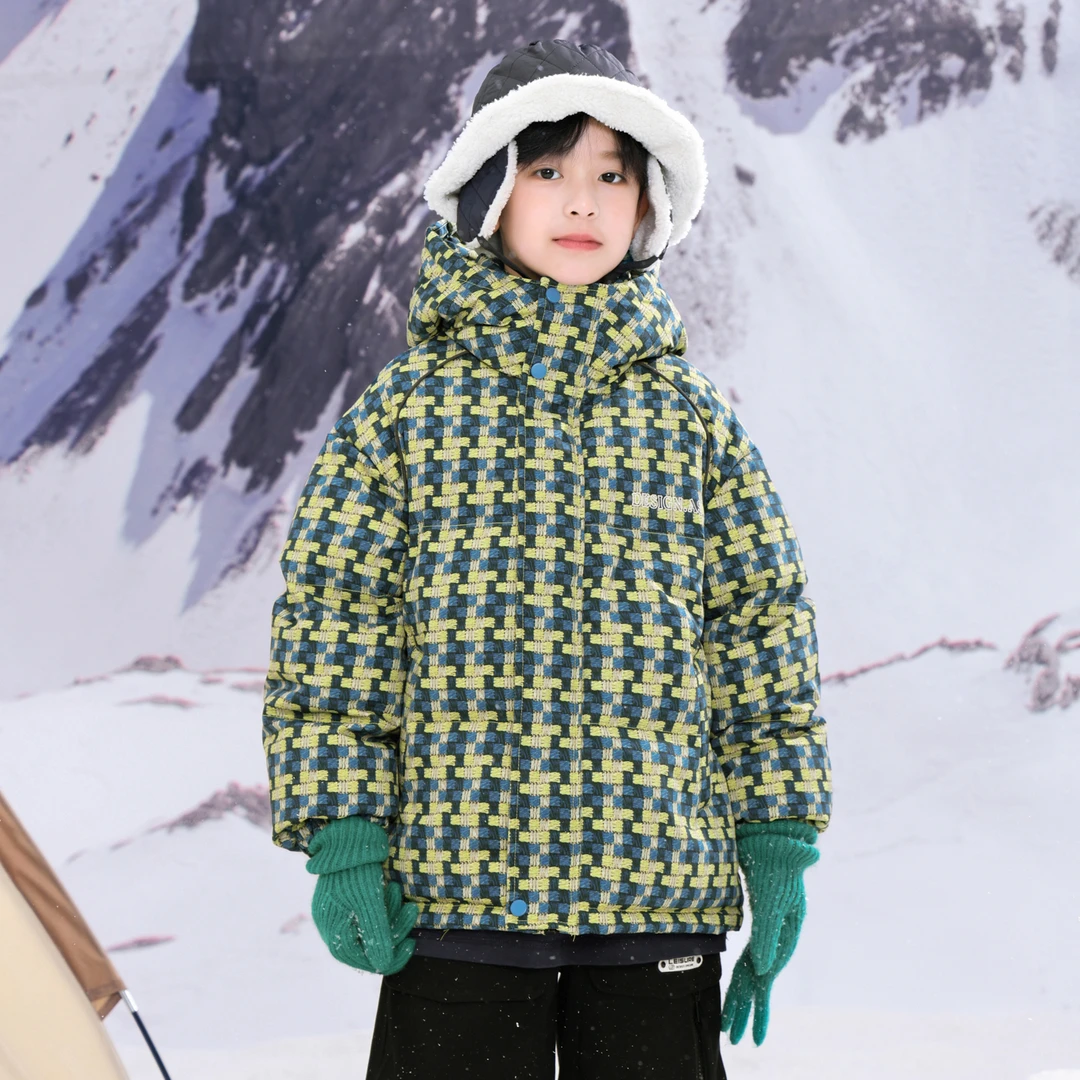 【90安心绒】男童冬季小香风格子面包羽绒服2025极寒滑雪防水外套
