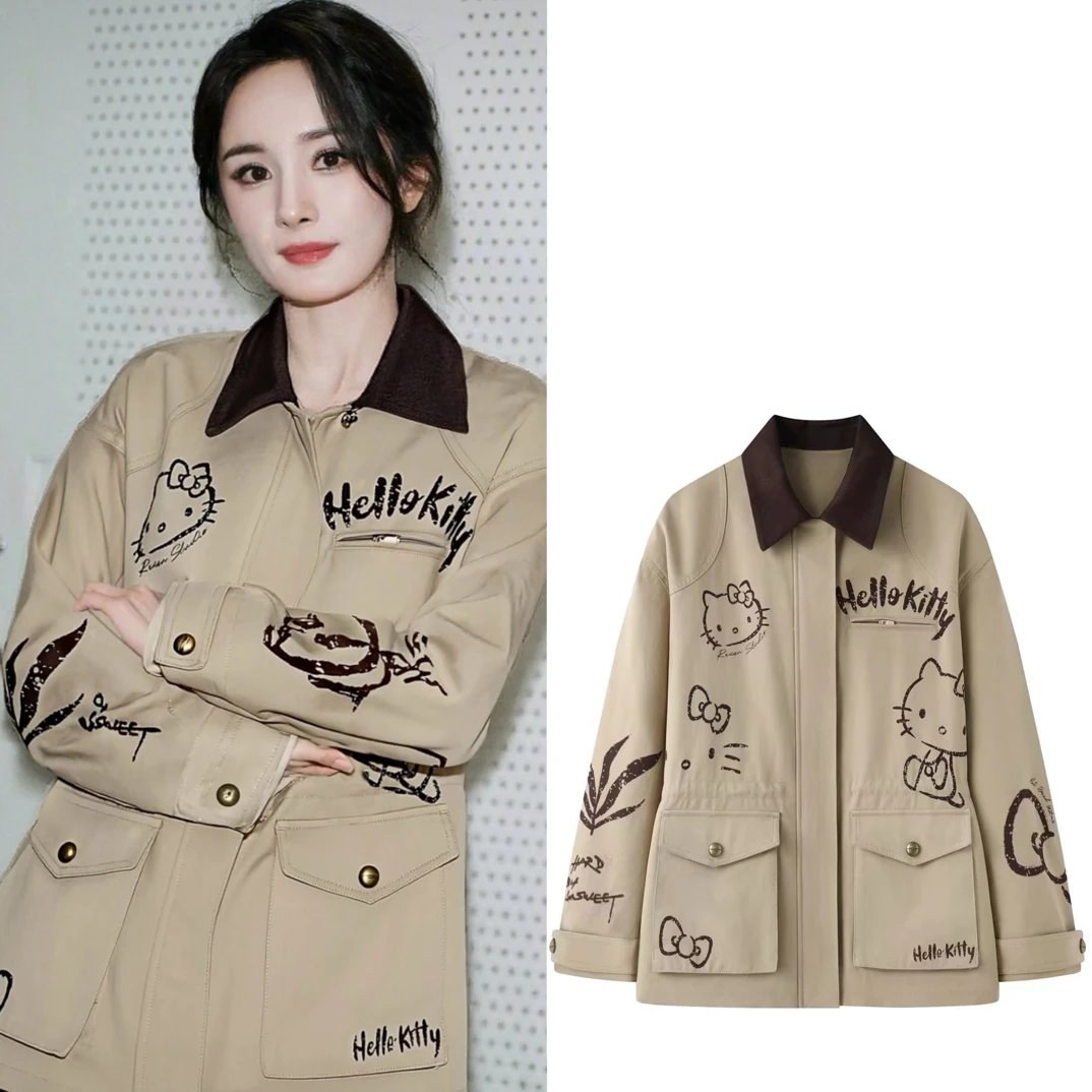 【Kitty外套】涂鸦印花女秋季印花薄款复古情侣流浪丹宁风