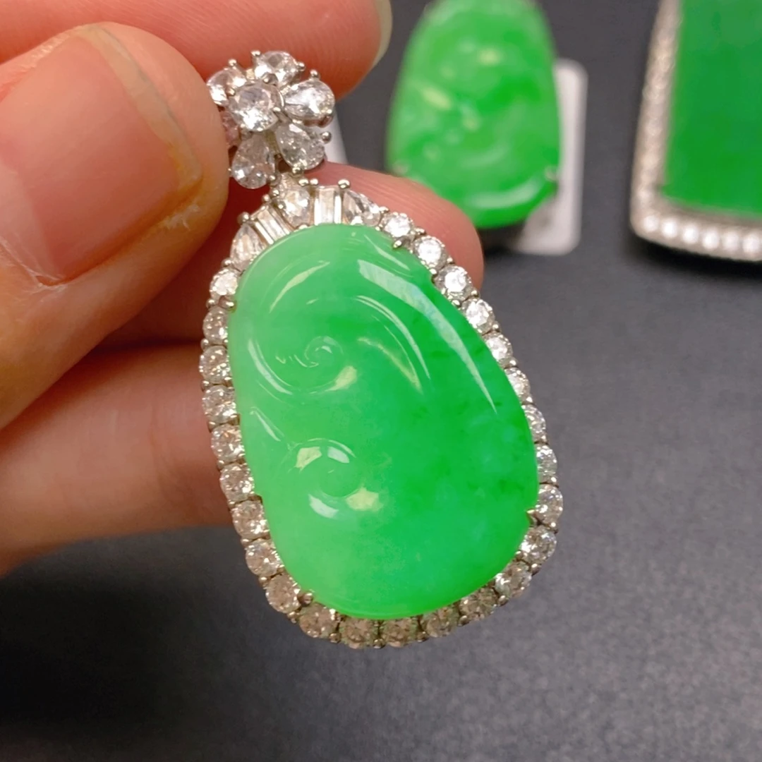 翡翠银S925镶嵌吊坠(不含链)