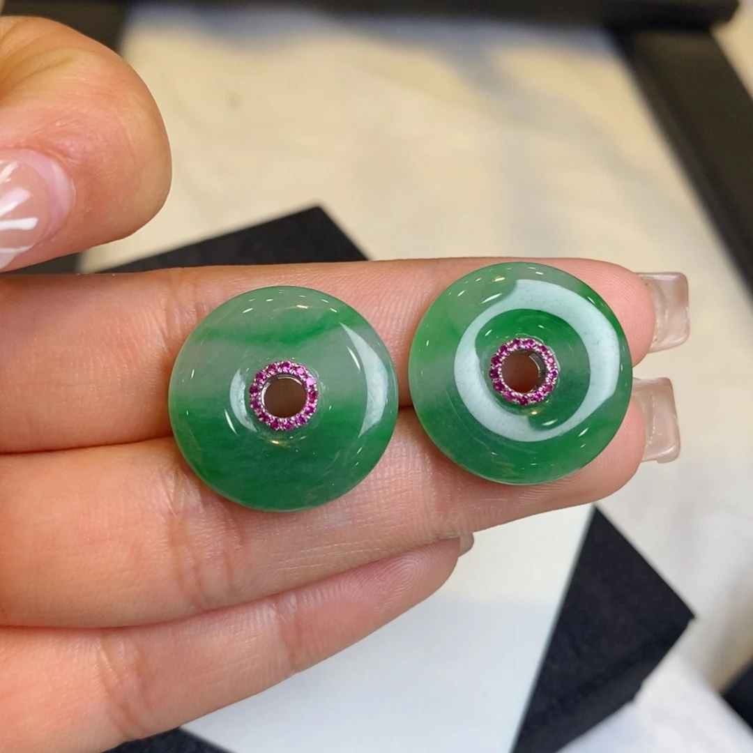 翡翠耳饰18K金镶嵌设计款甜甜圈