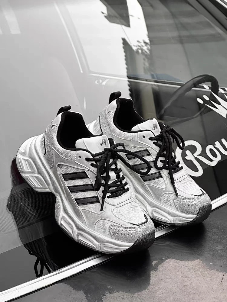 厚底老爹鞋女真皮脏脏鞋加绒做旧百搭显脚小运动鞋