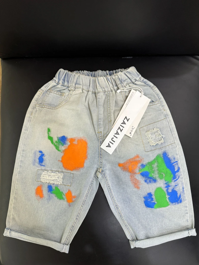 舅舅严选童装儿童夏季韩版破洞宽松时尚百搭休闲七分牛仔裤92208