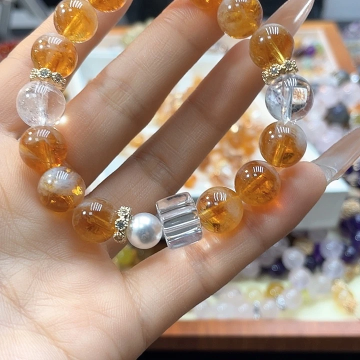 水晶手链银S925镶嵌10黄塔晶精品