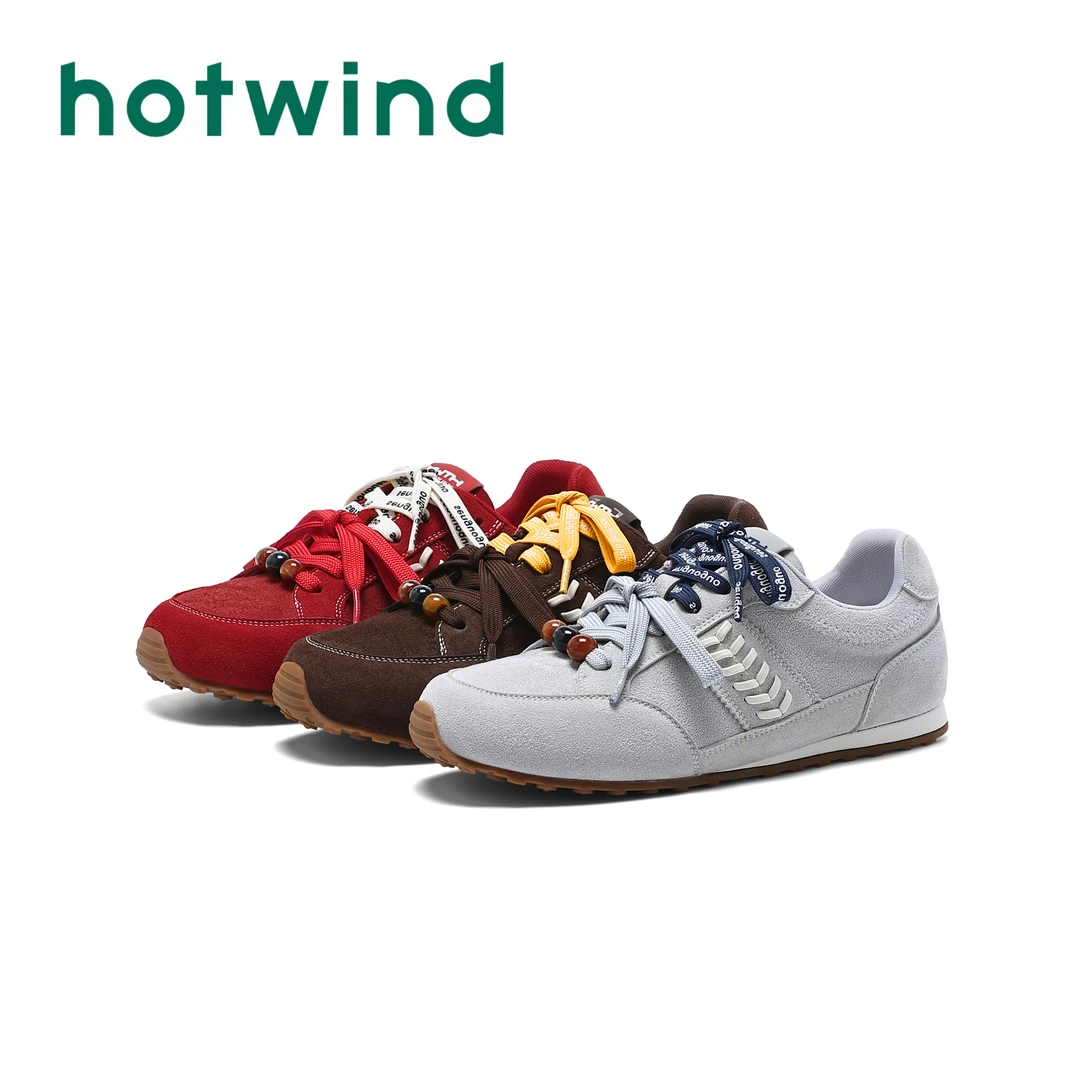 Hotwind/热风美拉德森系德训鞋女2025秋季新款平底系带休闲鞋