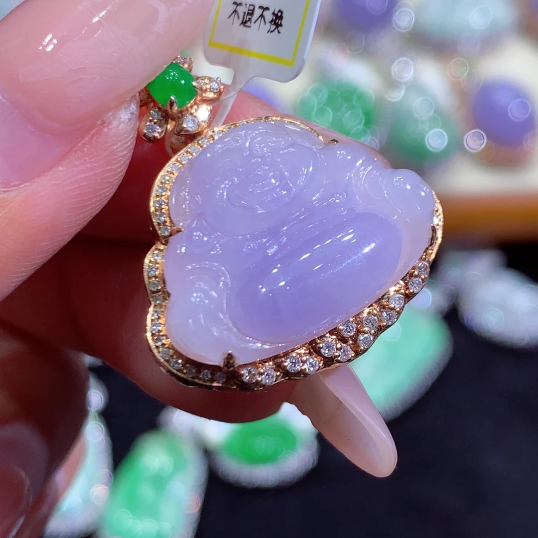 翡翠18K金镶嵌吊坠(不含链)