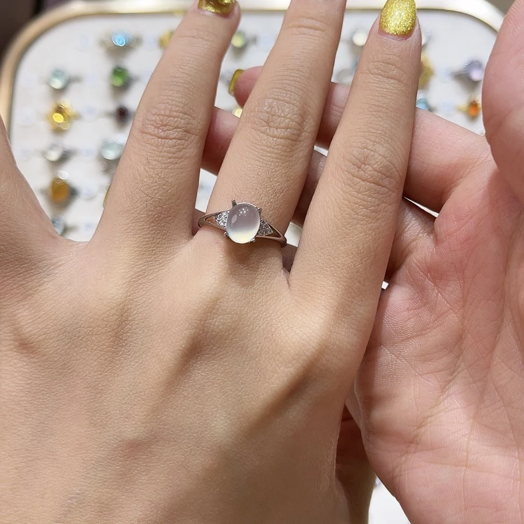 蛇纹石玉戒指银S925镶嵌