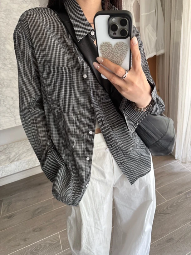 embrace简约小格子休闲防晒衬衫薄款夏季