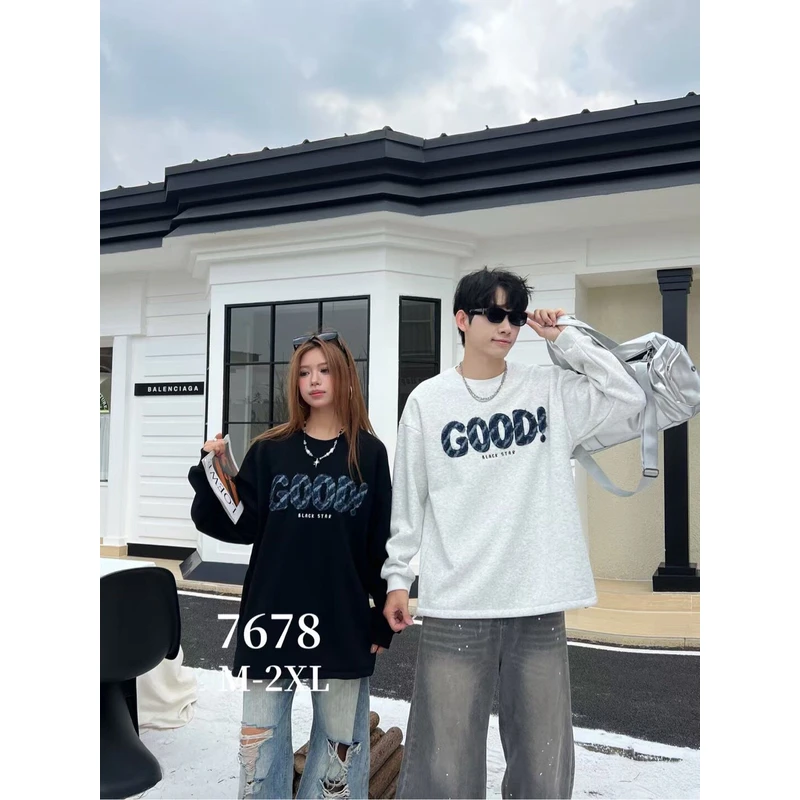 JC.潮牌冬季刺绣工艺情侣圆领加绒卫衣男#7678