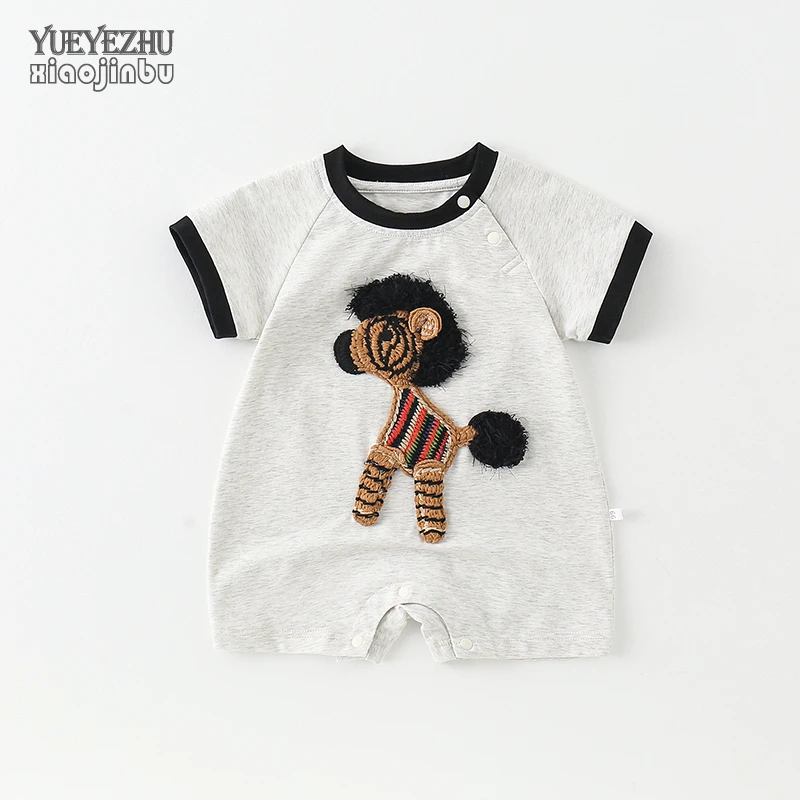 男宝宝衣服夏季短袖婴儿夏装连体衣卡通可爱哈衣爬服外出一岁新生