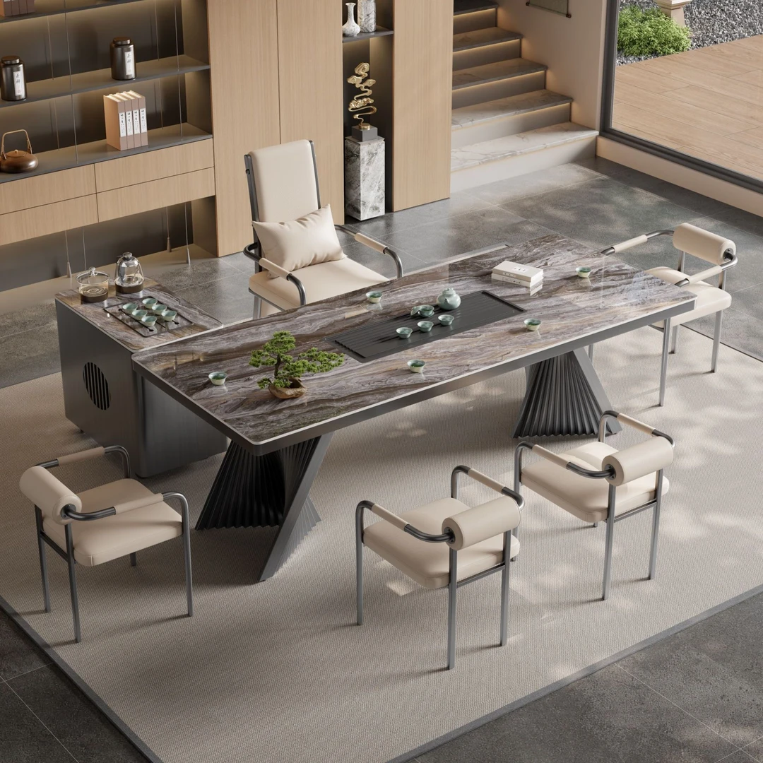 岩板茶桌家用客厅意式轻奢高端奢石茶台办公室泡茶一体式桌椅组合