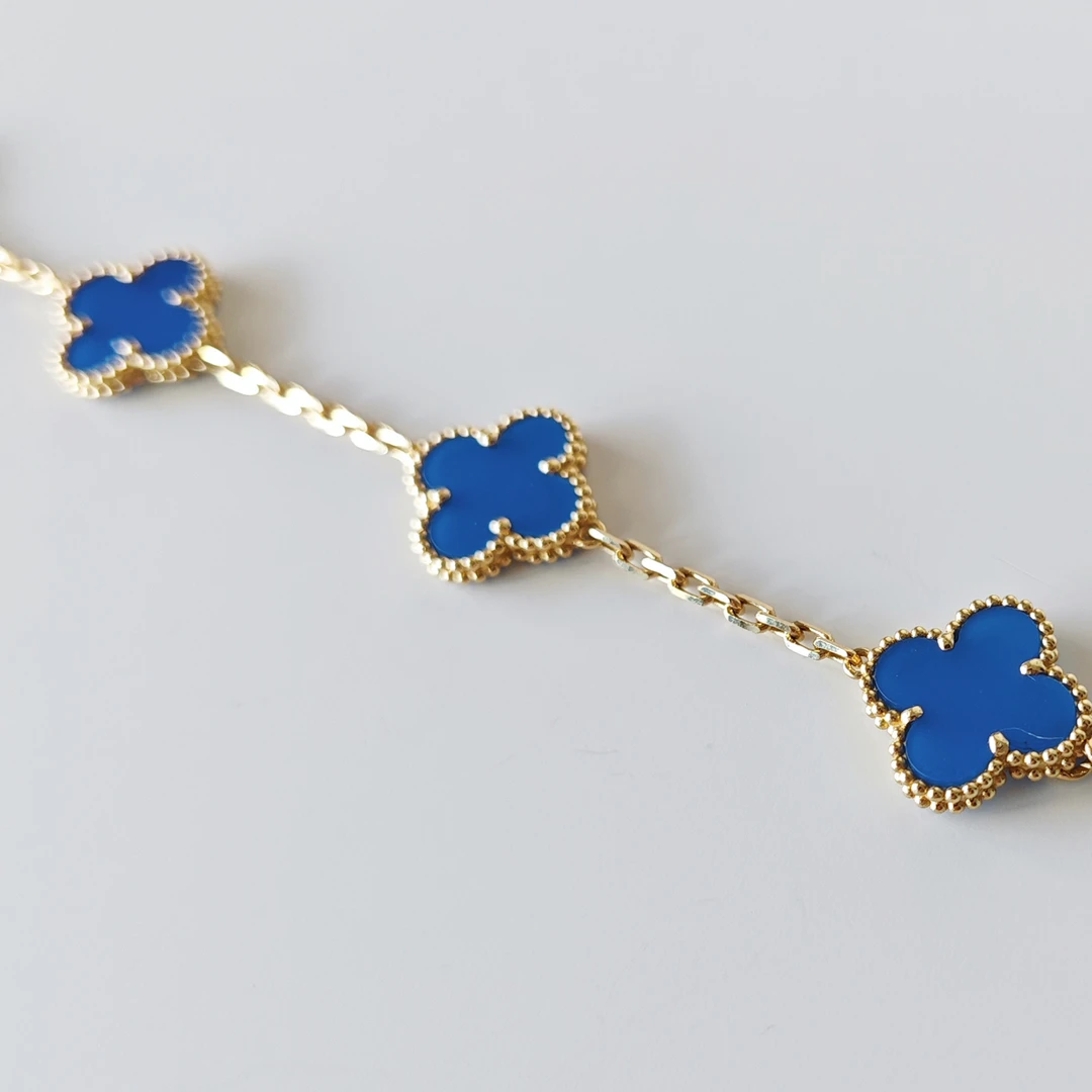 （重版）18k金彩金克莱因蓝五花四叶草幸运手链五花手链四叶草