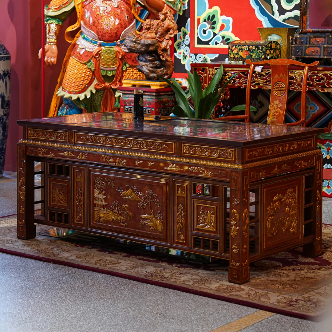 【本尼家】YS146法式中国风木雕刻人物山水图案茶台