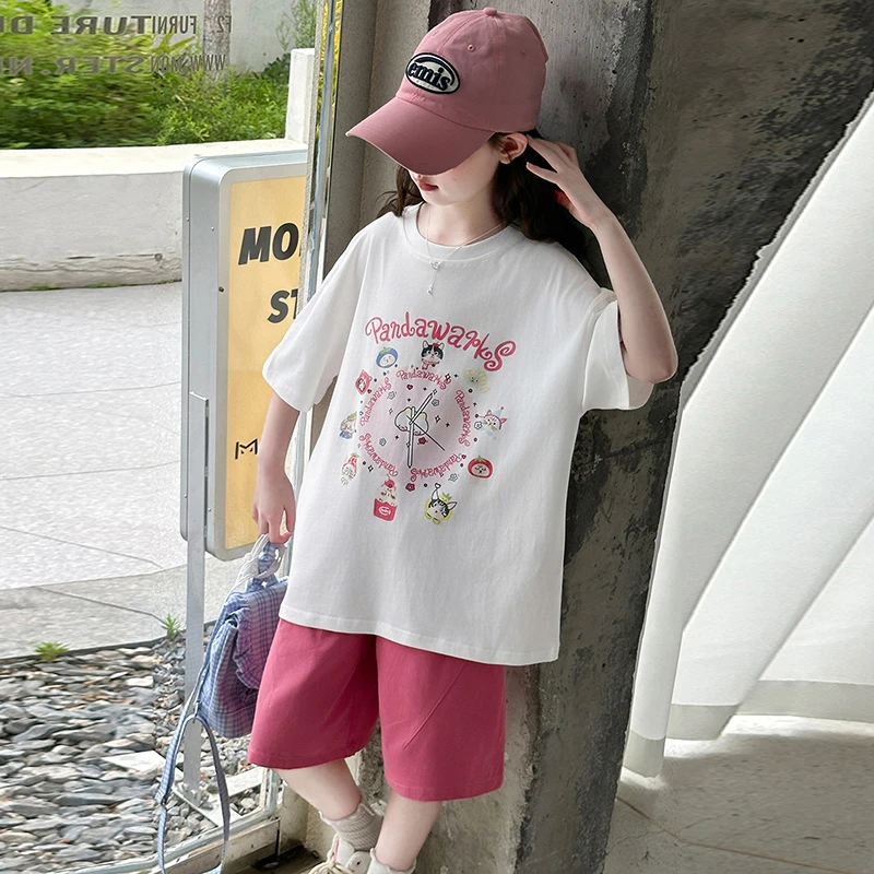 儿童套装夏季2025新款洋气中大童短袖短裤女童夏装薄款两件套12岁