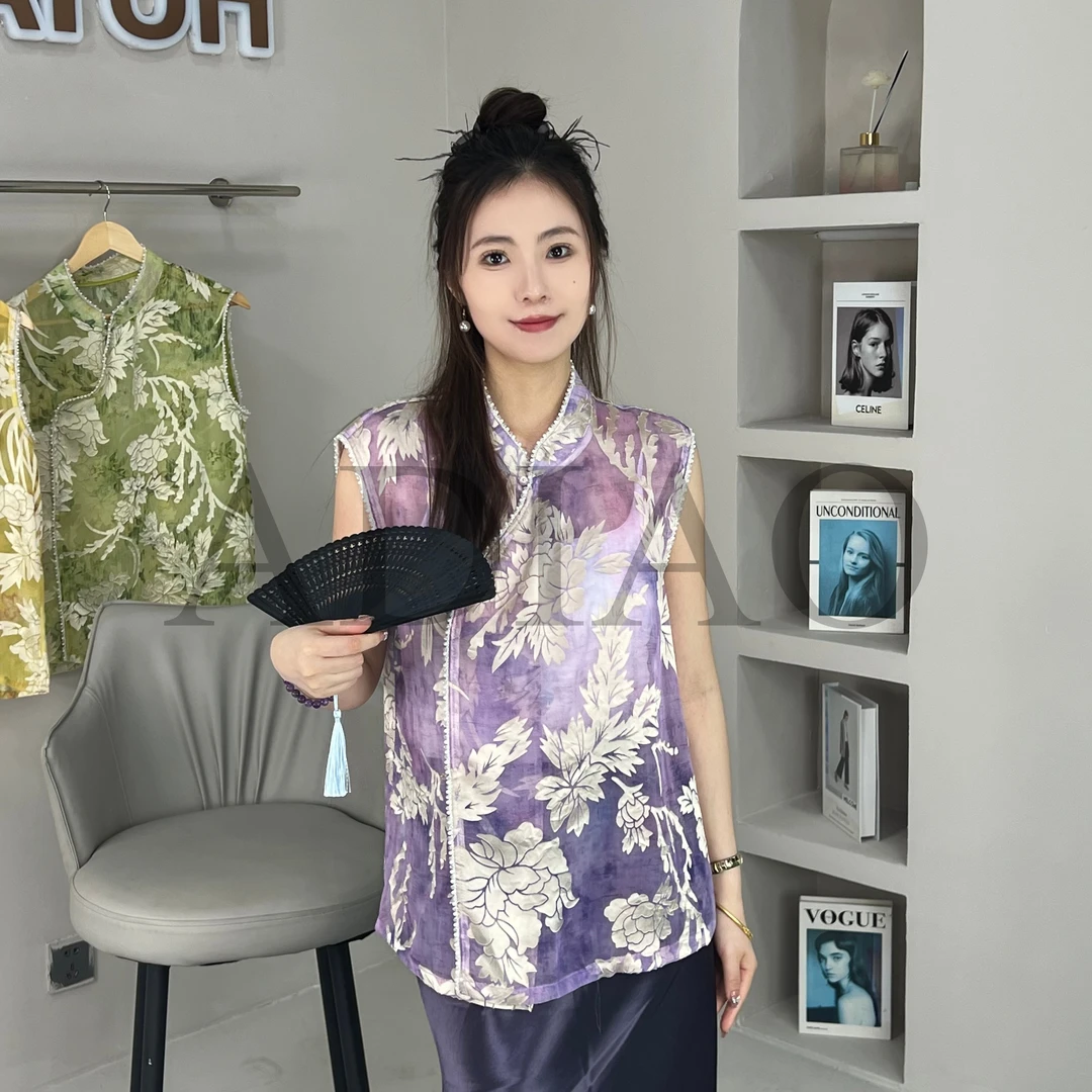 2025薄款无袖刺绣常规款上衣马甲网红百搭中国风新中式老钱风