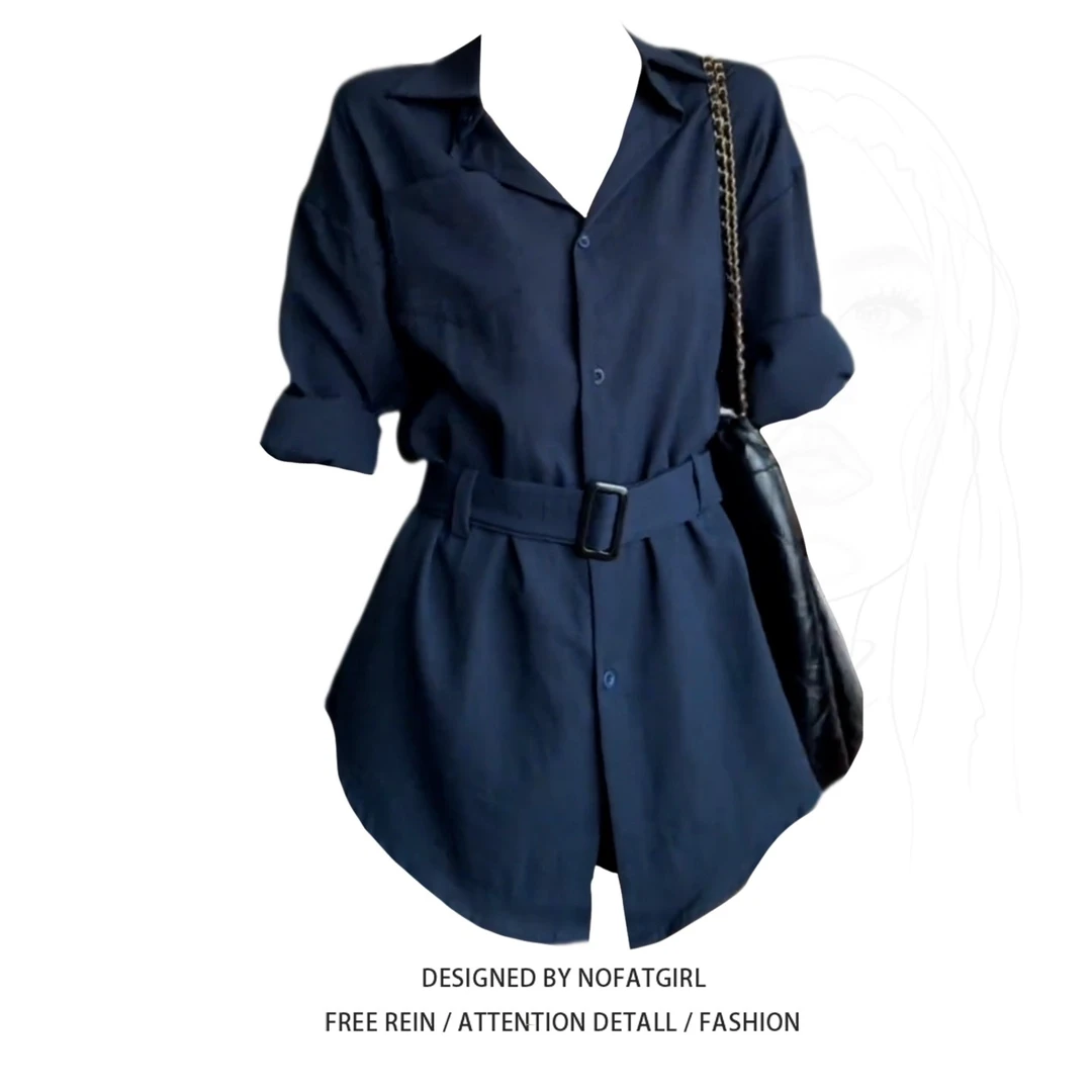 大码胖MM法式复古长袖衬衫女秋季新款绑带收腰显瘦设计感别致衬衣