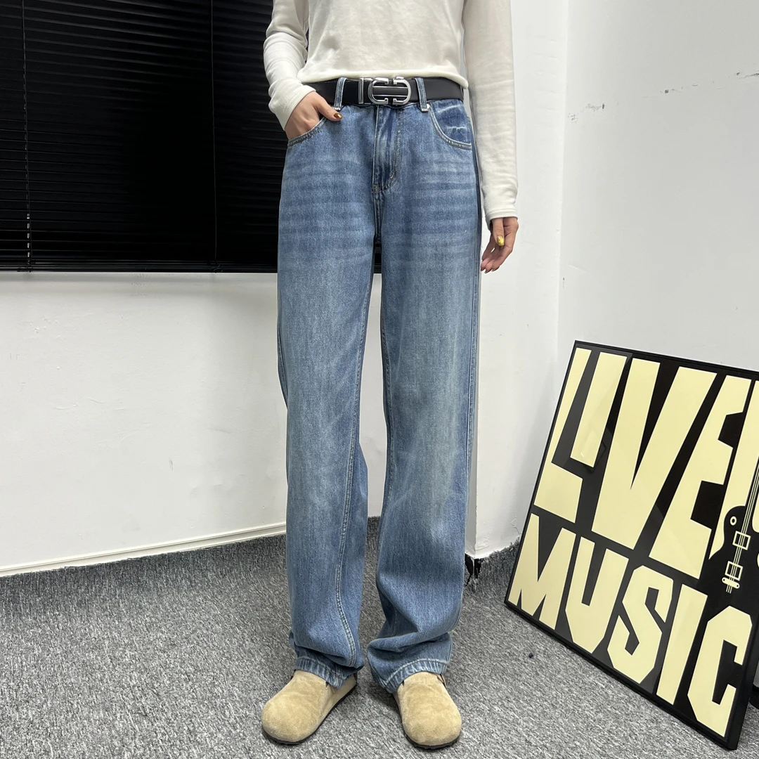 【KUAAO】蓝色高端牛仔裤水洗美式高街男女直筒百搭Cleanfit长裤