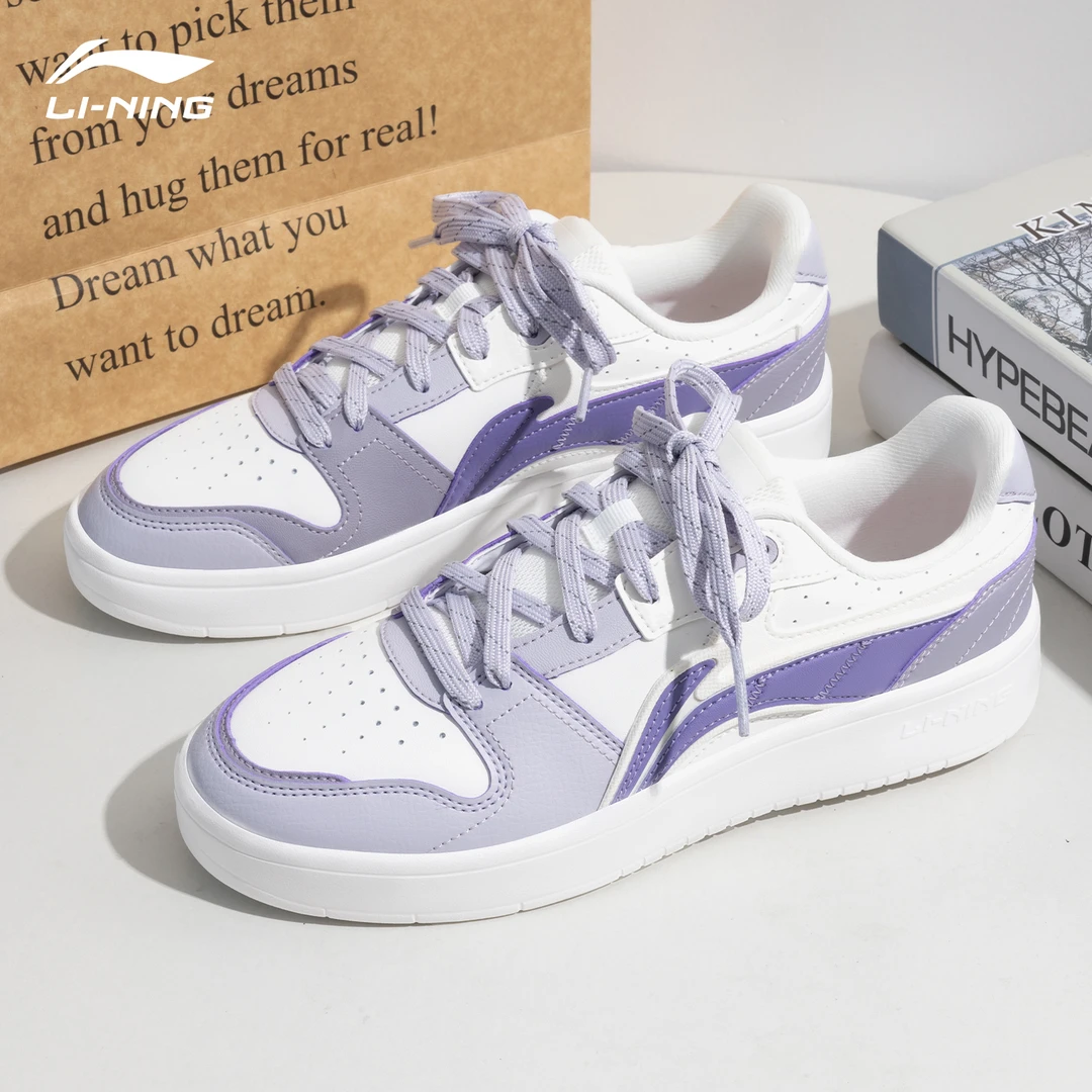 李宁元宝女鞋秋季2025新款小白鞋厚底增高紫色时尚百搭休闲小白鞋