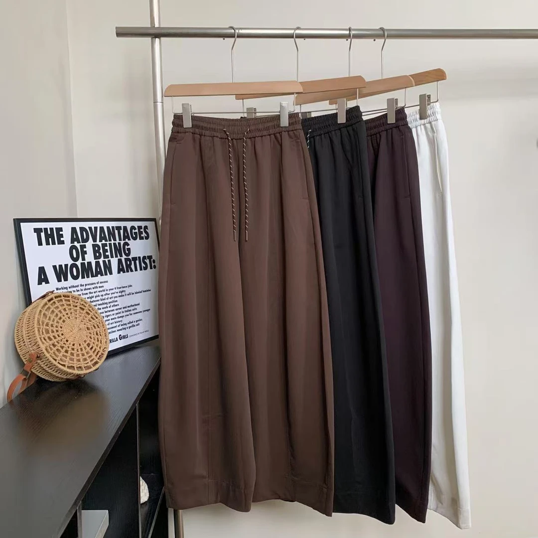 素心轻奢 2025秋季新款欧货宽松百搭抽绳松紧腰休闲直筒阔腿长裤