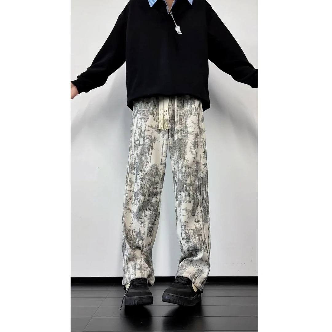美式扎染直筒休闲裤男2025秋季新款宽松直筒垂感潮流显瘦运动裤子