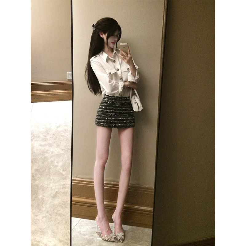 2025夏季新款老钱风松弛感休闲宽松防晒薄款长袖衬衫配显瘦半身裙