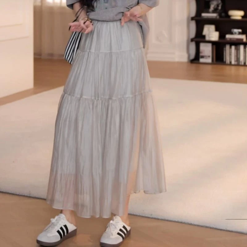 香朵儿法式不规则下摆网纱高腰半身裙2025夏季新款高级感百搭长裙