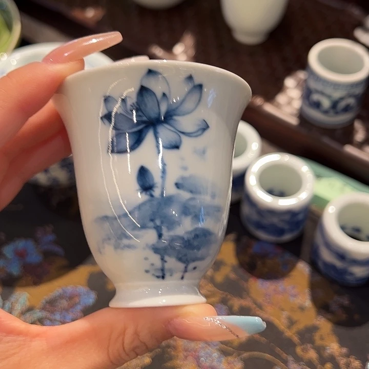 钟家窑柴窑水墨荷花闻香杯