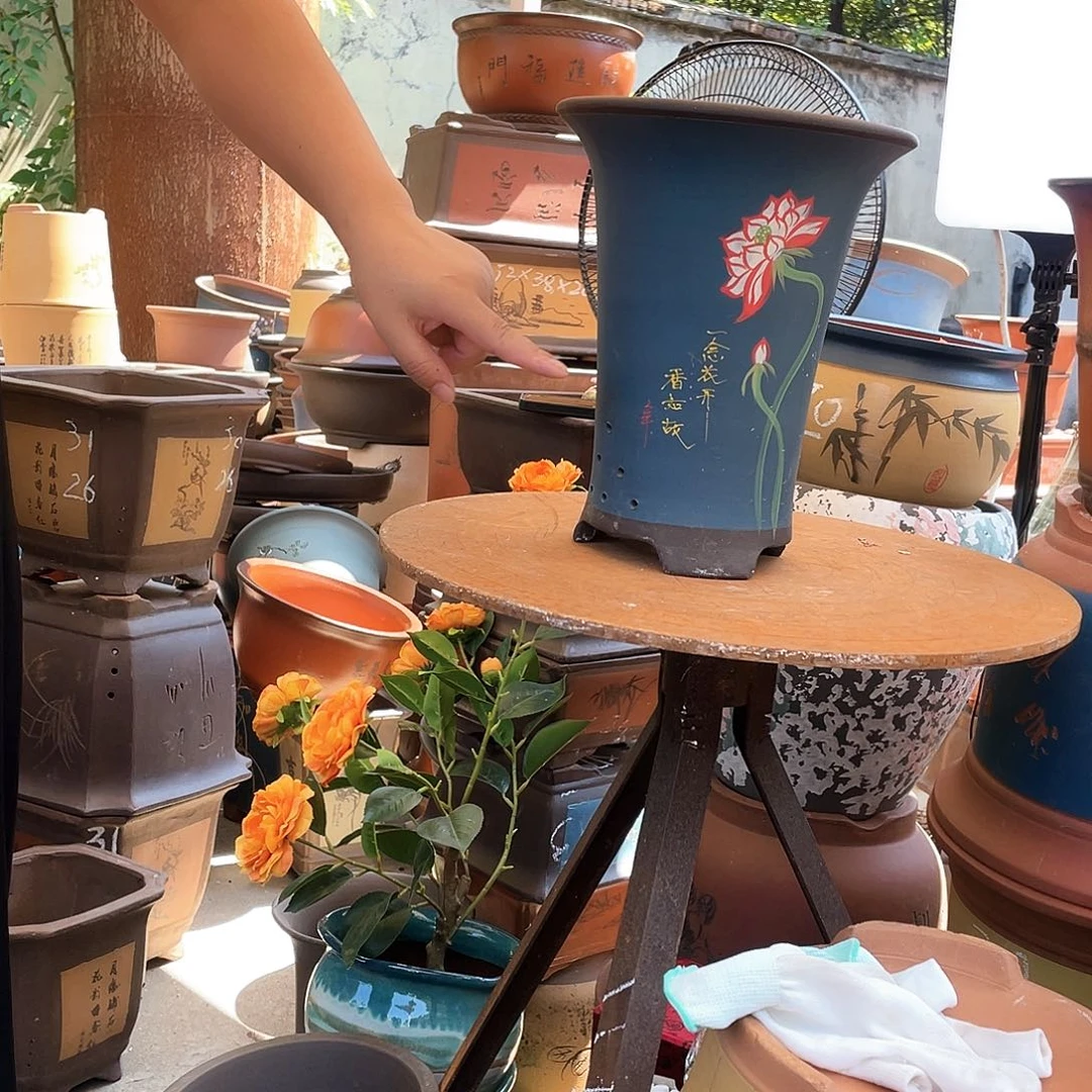 蓝色小号一念花开花盆紫砂花盆