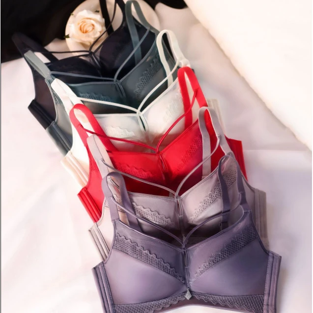 无钢圈调整型绸缎内衣女小胸聚拢收副乳防下垂上托文胸罩套装