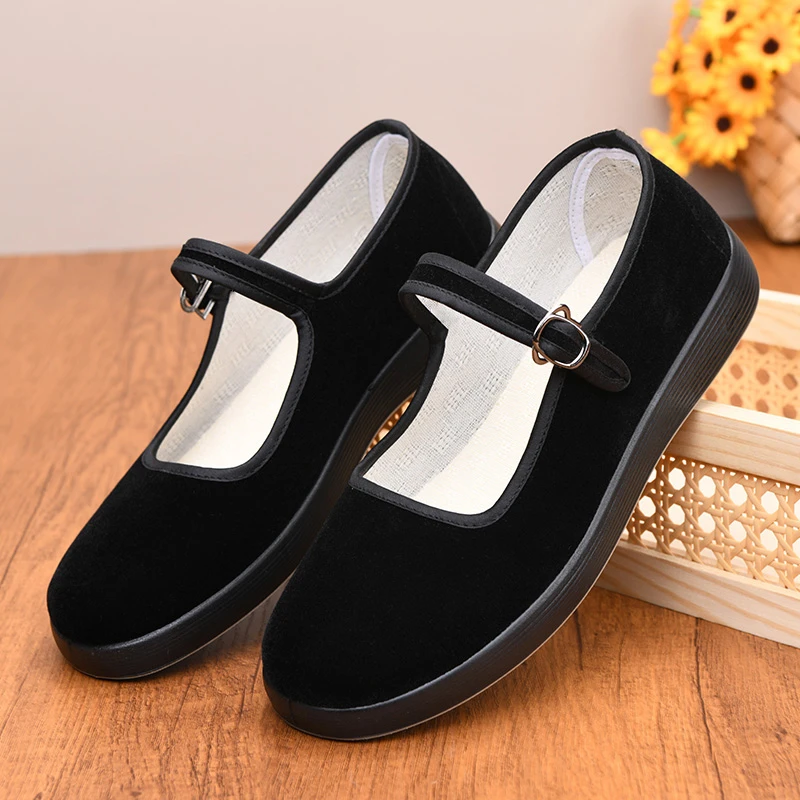 老北京布鞋妈妈中老年黑一代厚底舒适平低工作鞋时尚女士广场舞鞋