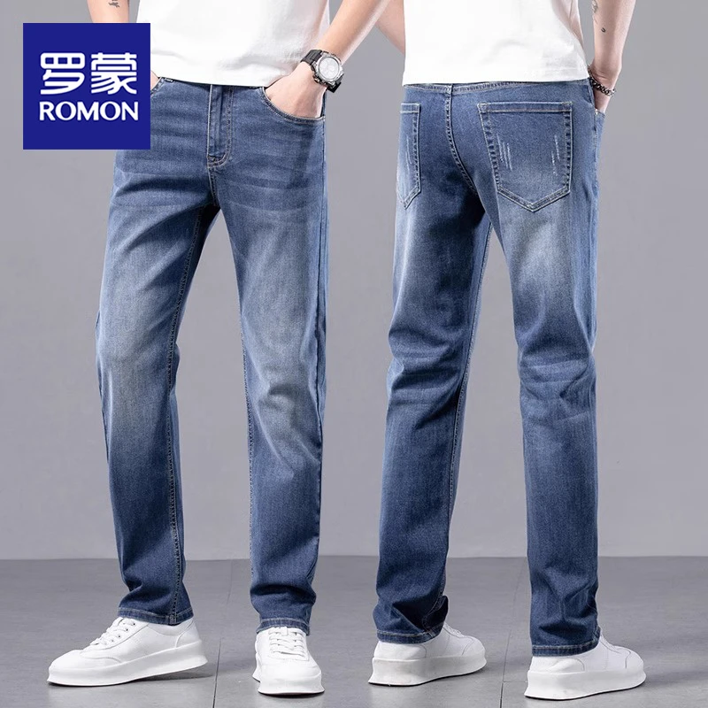 罗蒙时尚百搭牛仔裤男士弹力直筒裤商务休闲长裤子男爆款2025新款