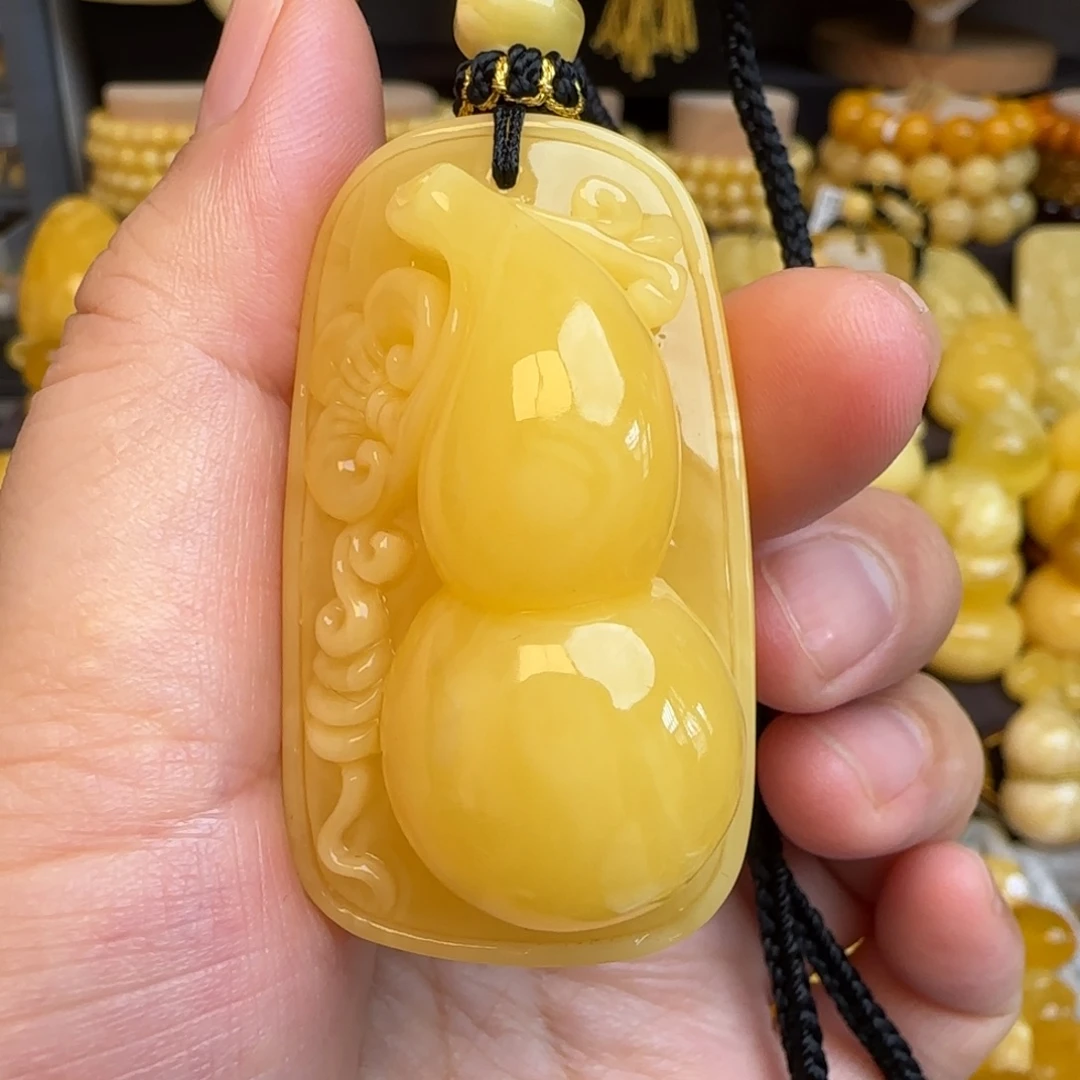 蜜蜡未镶嵌吊坠(不含链)天然俄料鸡油黄蜜蜡葫芦吊坠